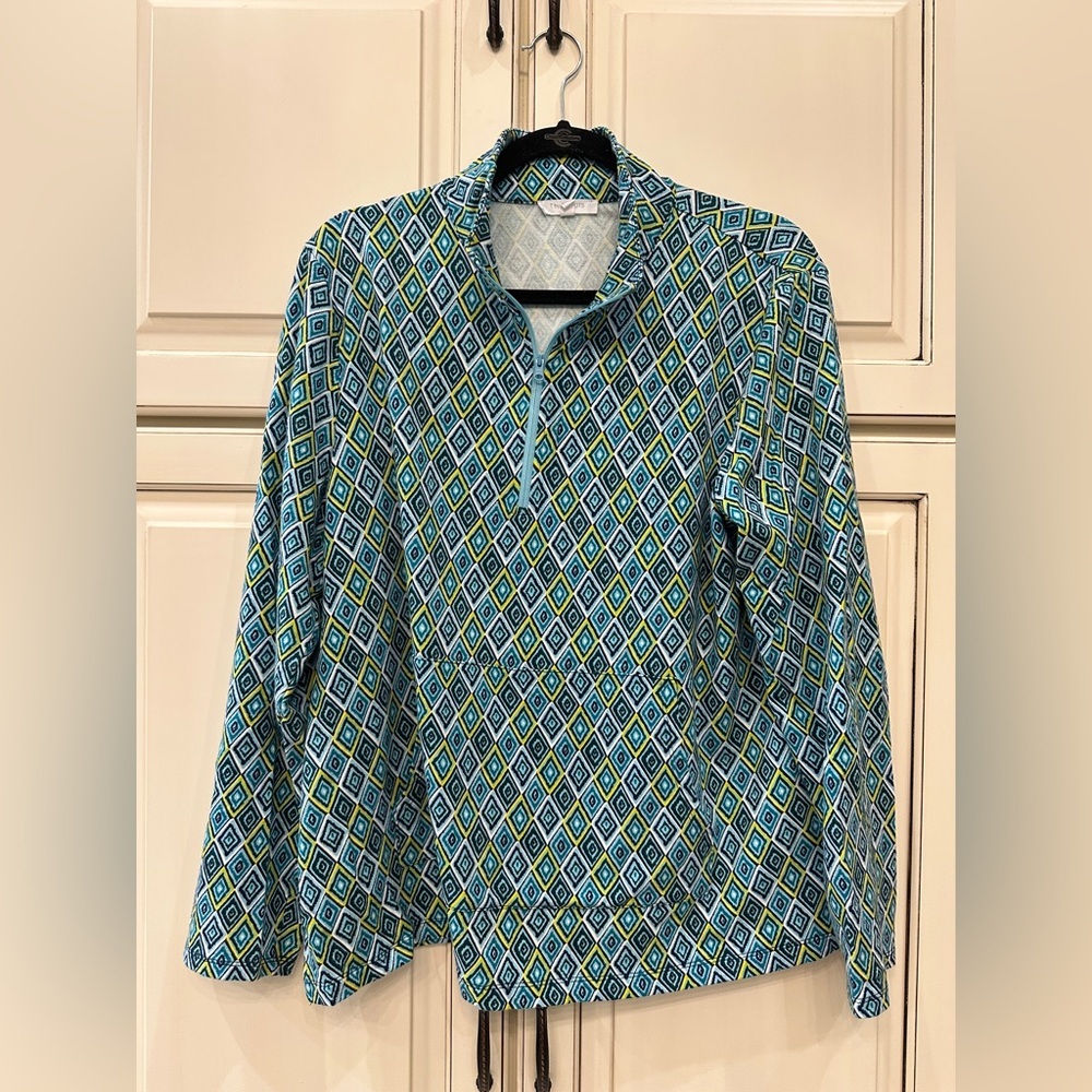 Talbots Blue and Green Diamond Print Top